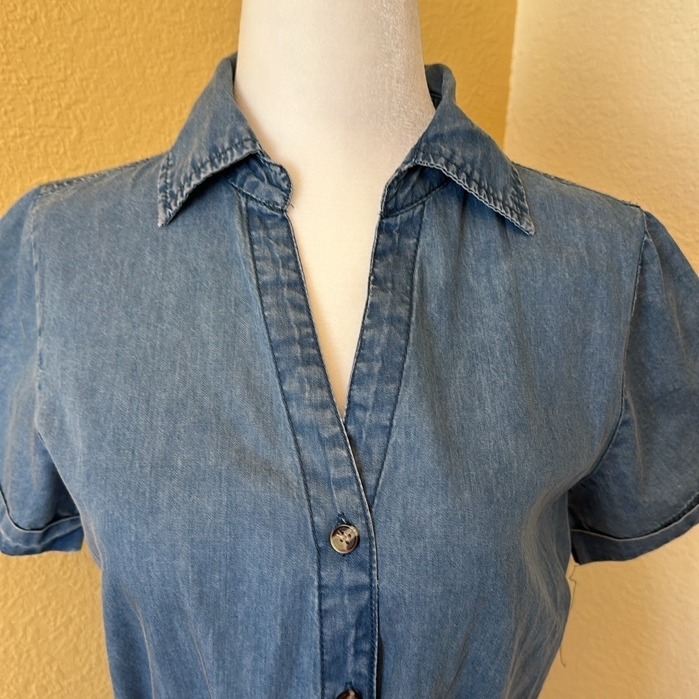 NWT New Glory Belted blue cotton shift dress Sz S - Picture 3 of 12